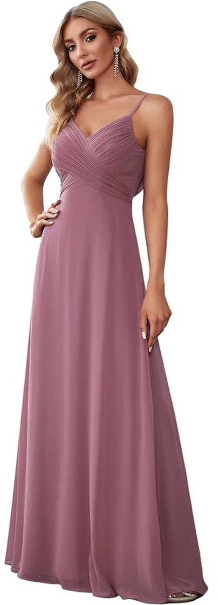 Elegante Avondjurk Lange A-lijn V-hals Chiffon Wikkeljurk Bruiloft Gast