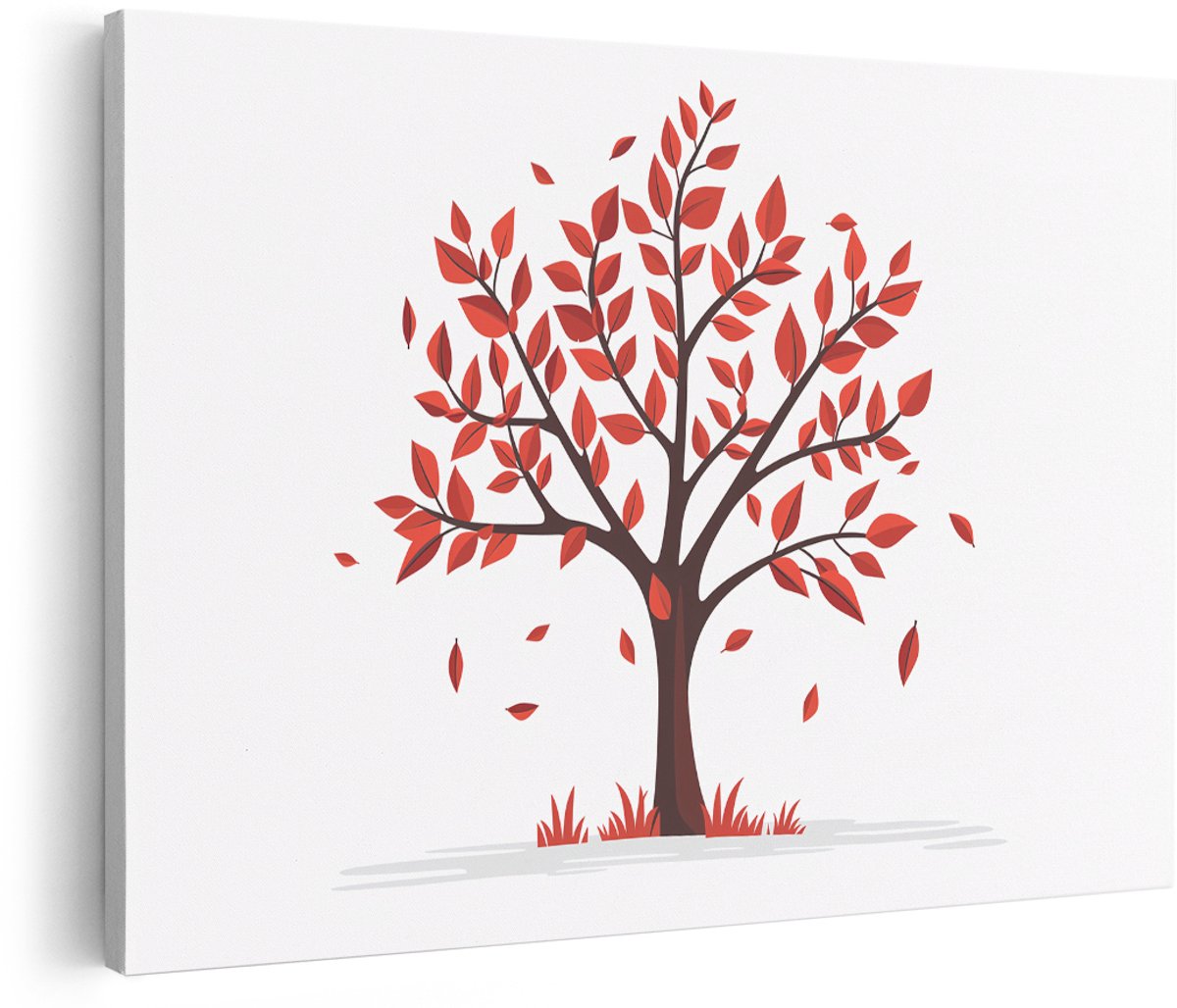 Artaza Canvas Schilderij Boom - 150x100 cm - Groot - Wanddecoratie Herfst - Muurdecoratie Natuur - Decoratie Rode Bladeren Woonkamer