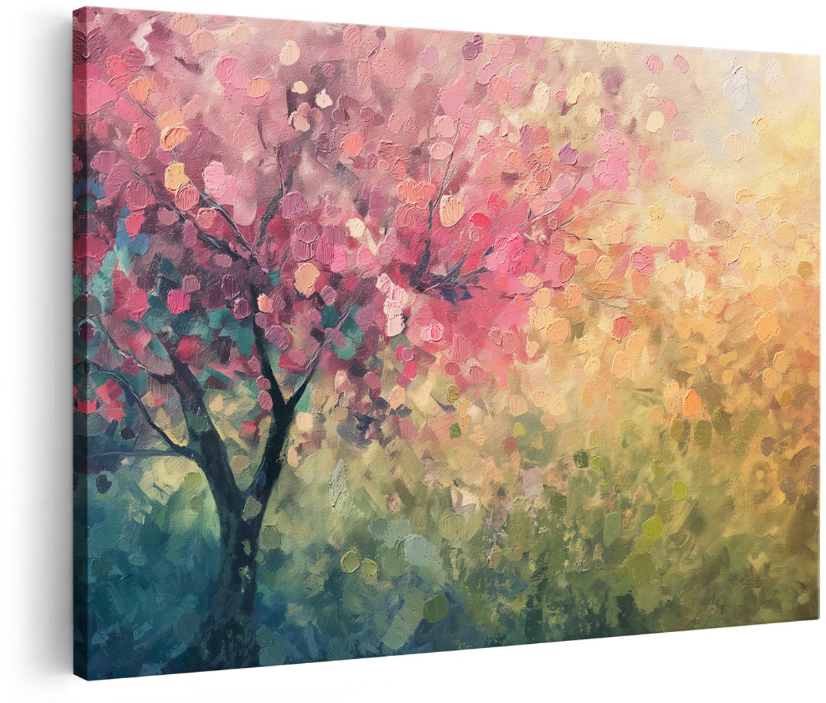 Artaza Canvas Schilderij Bloesemboom - 150x100 cm - Groot - Wanddecoratie Bloemen - Muurdecoratie Natuur - Decoratie Roze Boom - Schilderijen Op Canvas