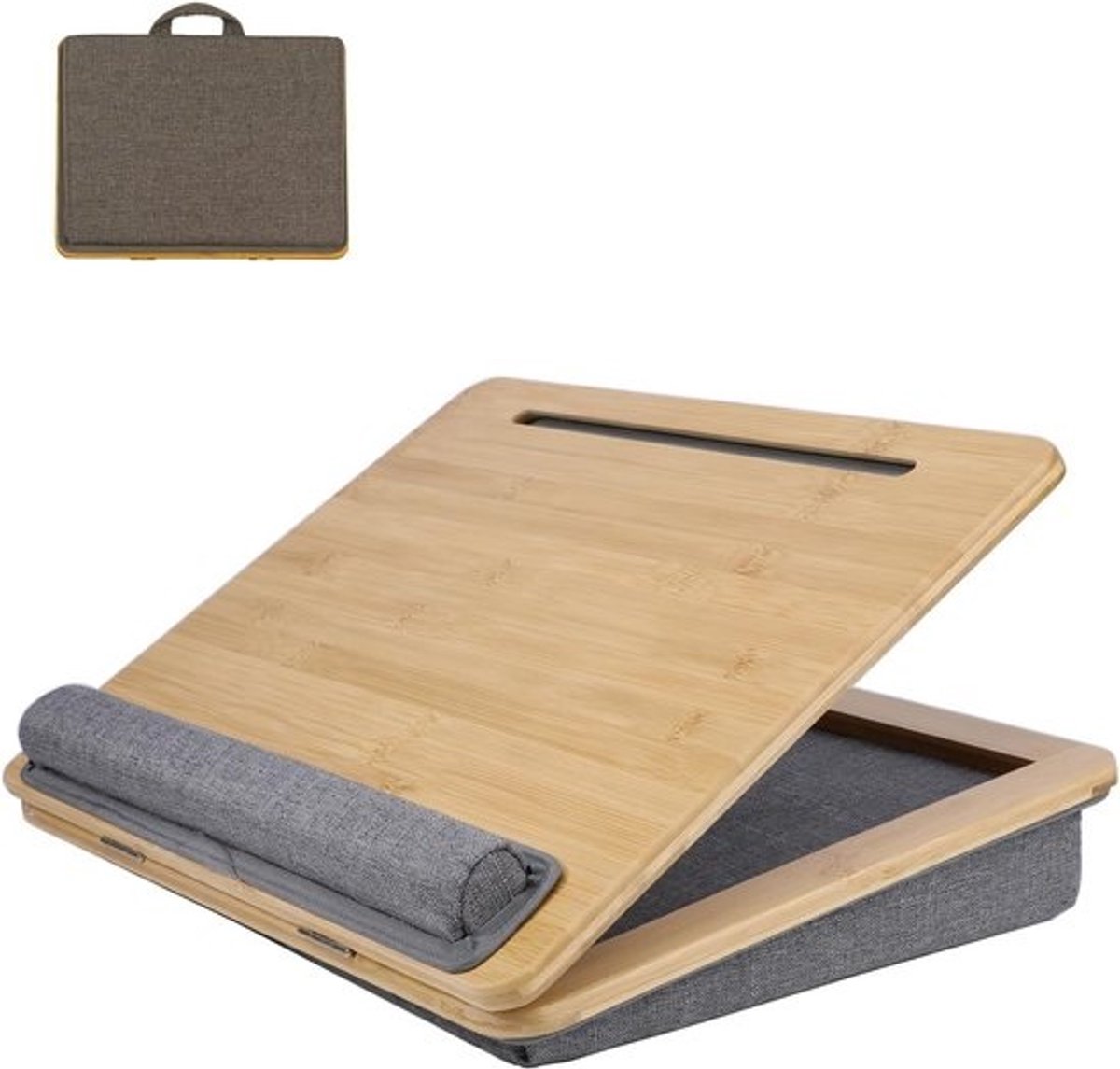 Verstelbare Lapdesk voor Laptop tot 15,6 inch - Draagbare Laptopstandaard met Kussen en Telefoonhouder