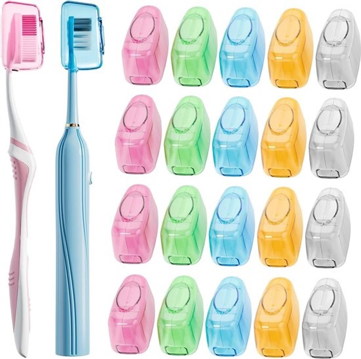 Tandenborstel Covers - Reisbeschermers - Hygiënisch Reizen - 20 Stuks Set - Past op Meeste Borstels - Multi Kleuren