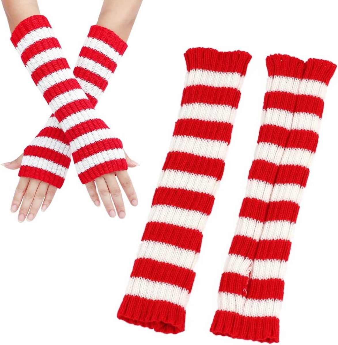 Elegante Lange Satijnen Avondhandschoenen voor Vrouwen - Perfect voor Opera, Feest en Carnaval (Rood en Wit Gestreept)