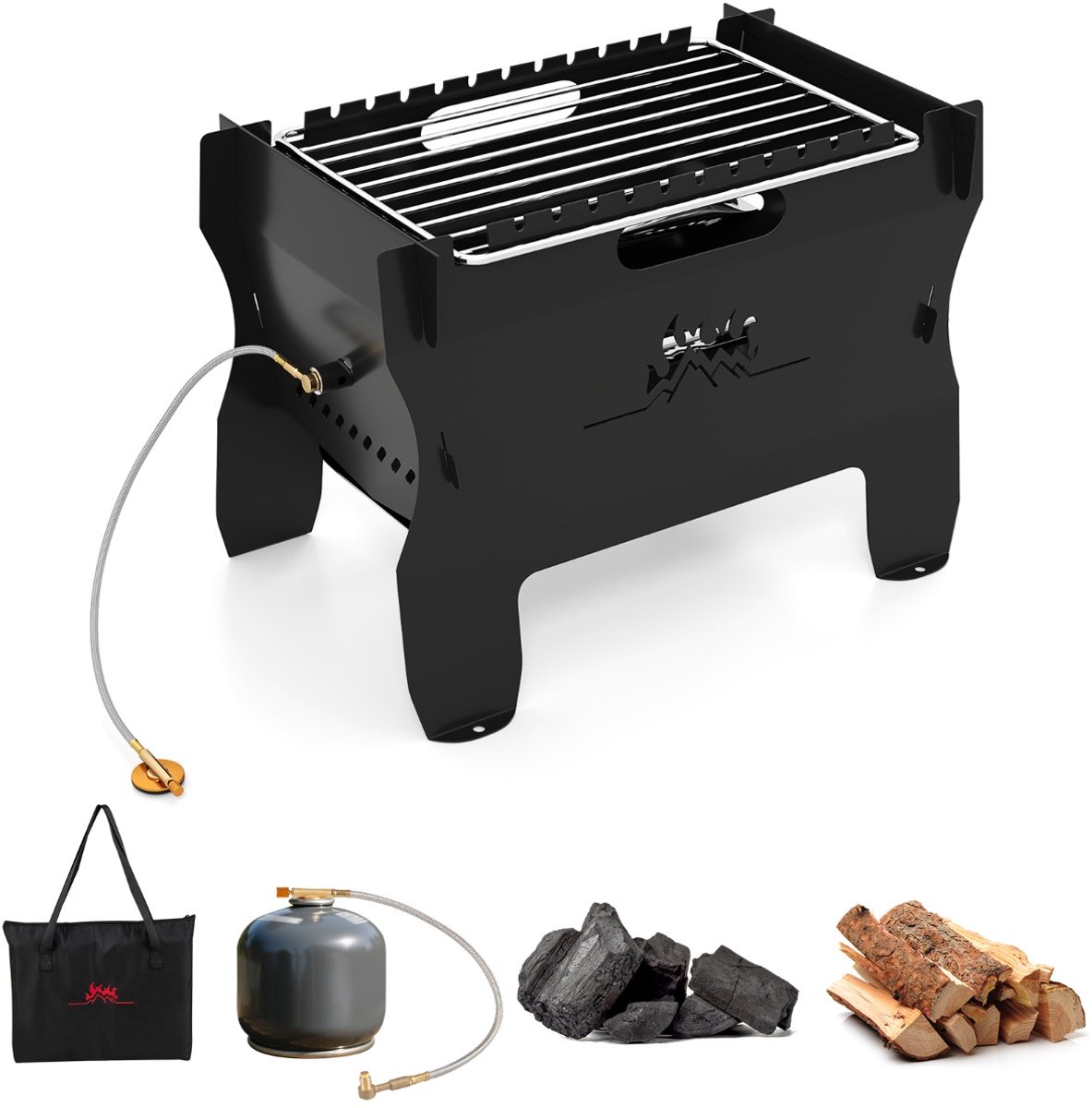 SureDeal® - Barbecue - Houtskoolgrill - Gasgrill Draagbare Vuurplaats - Roestvrijstalen Rooster - Draagtas - 38x22x27 cm - Zwart