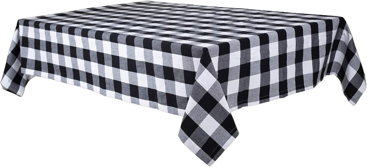 Robuust Tafelkleed - Zwart Wit Geruit - 140 x 240 cm - Hoogwaardig Katoen - Voor Eetkamers