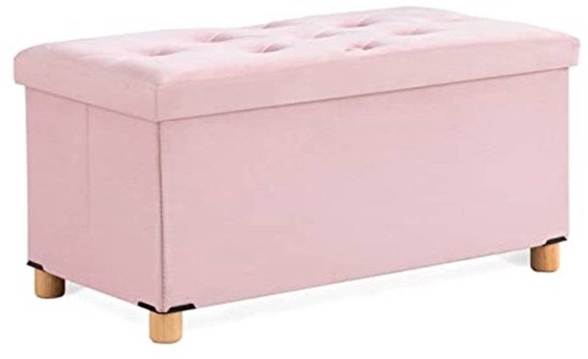 Opvouwbare Voetenbank met Opbergruimte en Houten Poten - Roze 76 x 38 x 38 cm