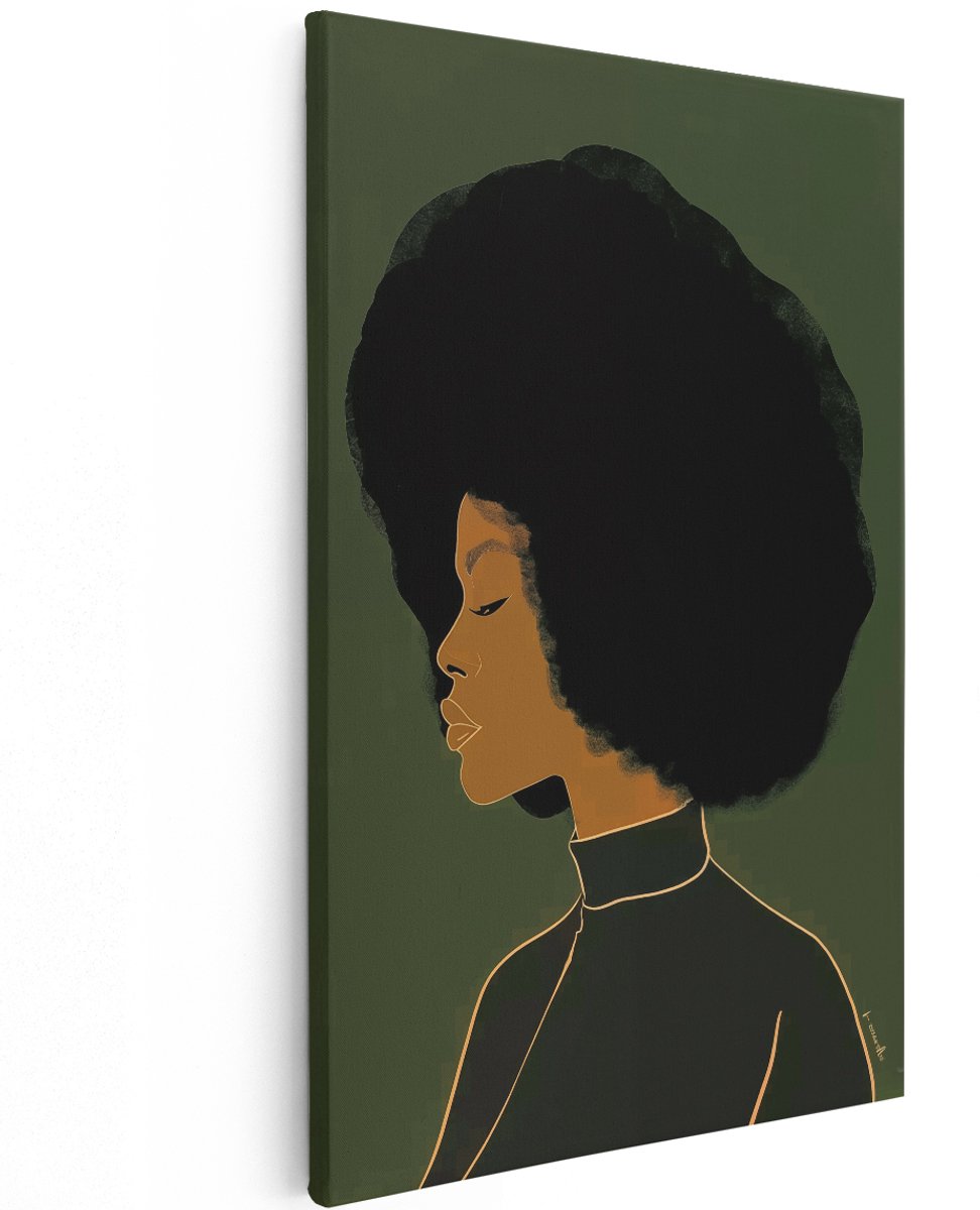 Artaza Canvas Schilderij Vrouw met een Afro - 120x180 cm - Groot - Wanddecoratie Woonkamer - Schilderijen - Muurdecoratie