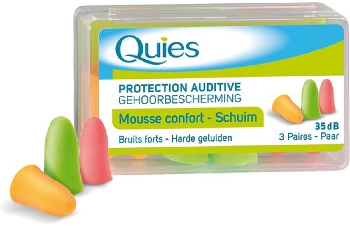 Quies Rubber Foam Ear Plugs - 3 paar - Kleur: bijpassende kleuren