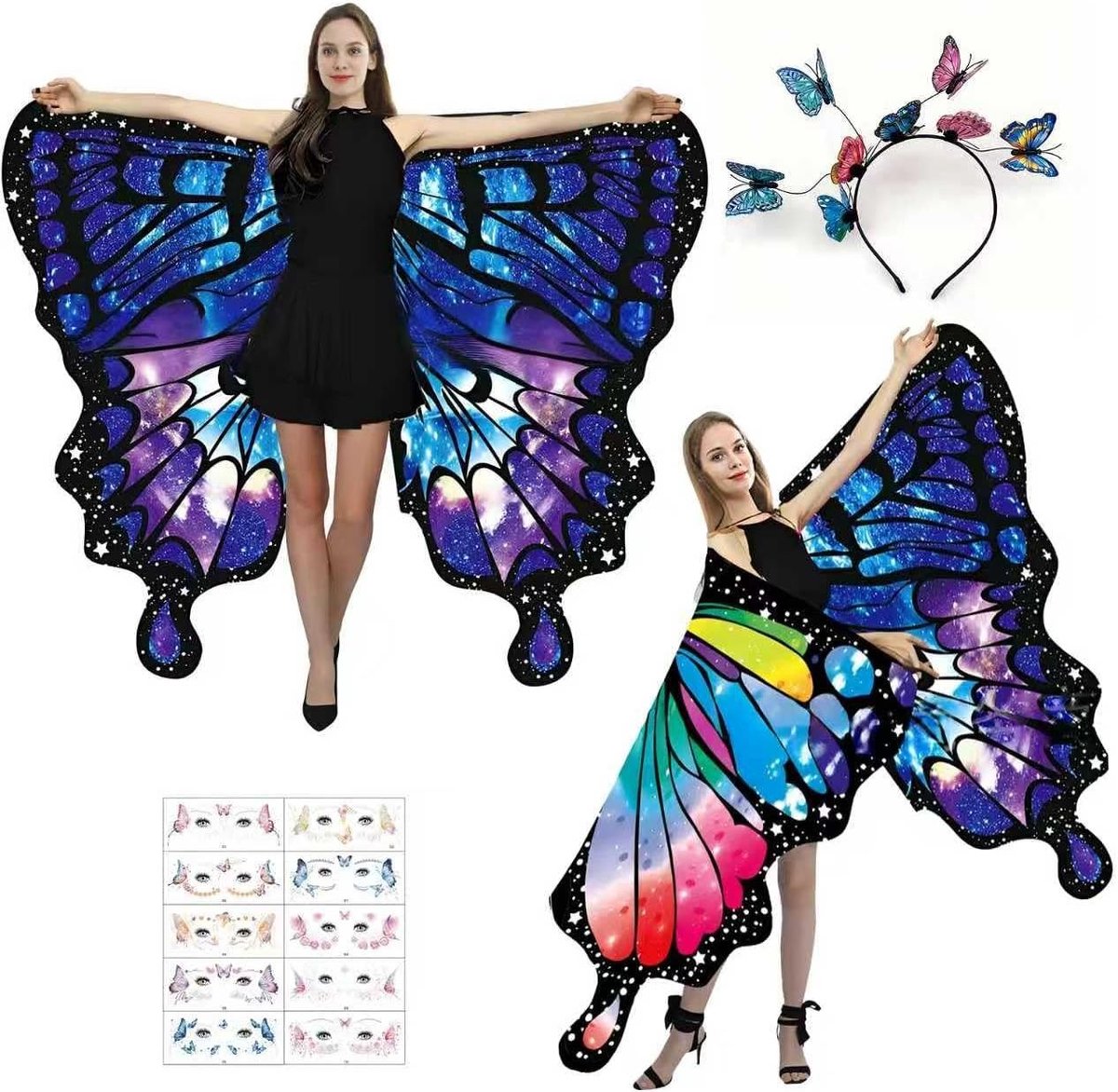 Vleermuis Kostuum met Dubbelzijdige Vlindervleugels voor Volwassenen - Carnaval, Halloween en Cosplay Feestje