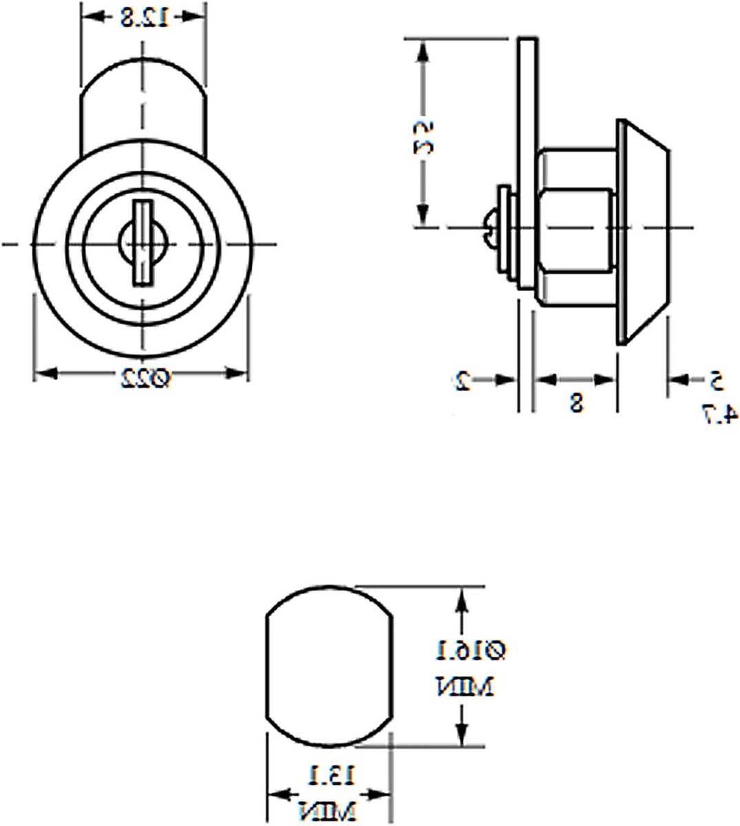 Mini-hendelslot - Kastslot meubel - Kasten beveiligen - Compact ontwerp - 8 mm cilinder - Zilver