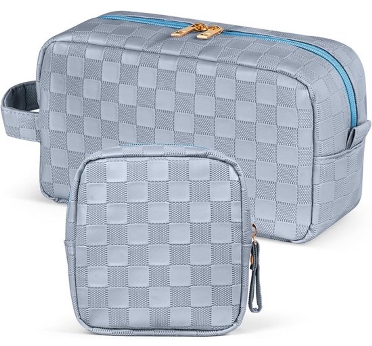 Set van 2 Make-uptasjes met Ruitpatroon - Compact en Draagbaar