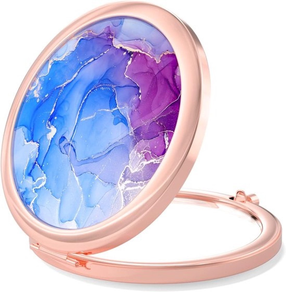 Compacte Spiegel - Make-up Spiegel - Reizen en Dagelijks - Vergrotend en Opvouwbaar - 6.9 cm Diameter - Blauw Paars Marmer