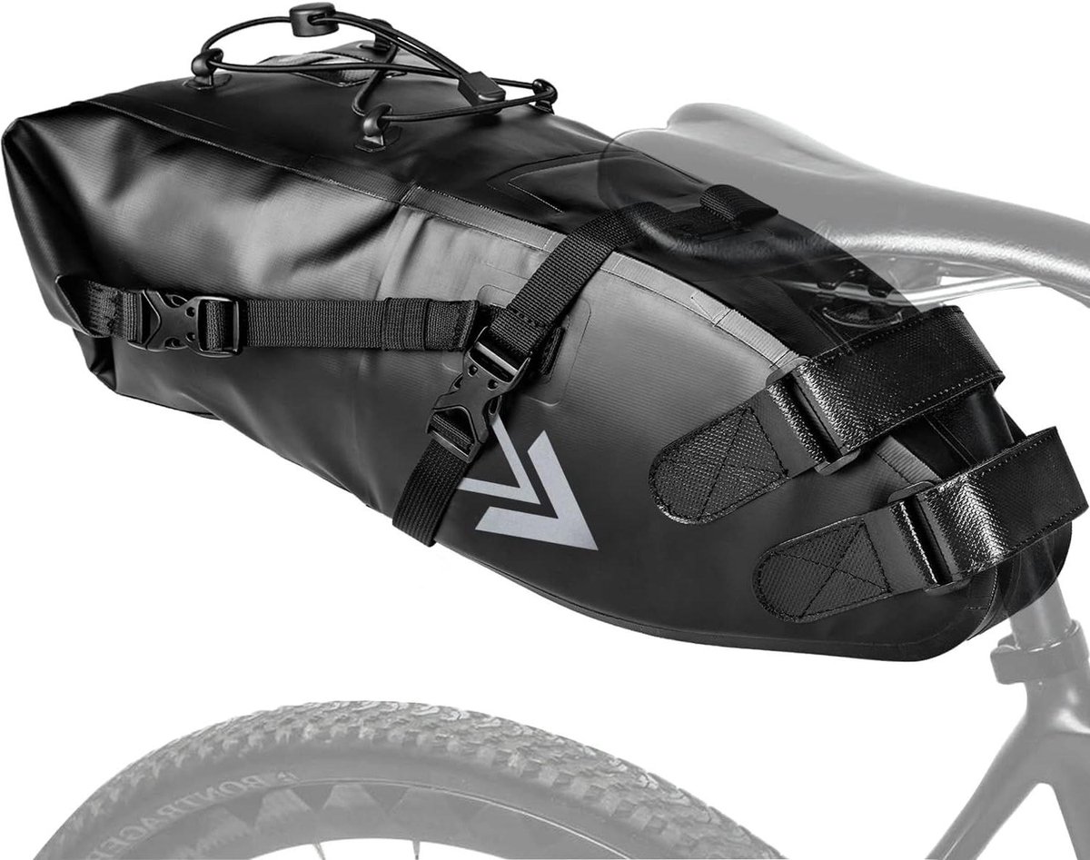 Fietszadel Tas - Waterproof Fietstas - Lange Afstand - Zadelmontage Geen Drager - 10 Liter - Zwart