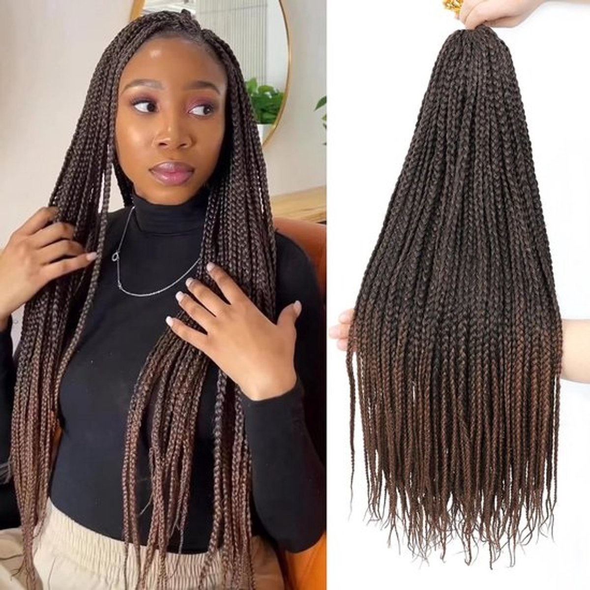 Knooploos Box Braids Gehaakt Haar - 6 Pakketten Voorgelust Vlechtwerk, 56 cm