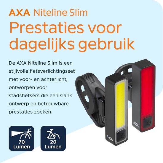 AXA Niteline Slim fietsverlichting set - Oplaadbare LED fietsverlichting voor- en achterlicht - USB C - Slank ontwerp voor stadsgebruik — afbeelding 4