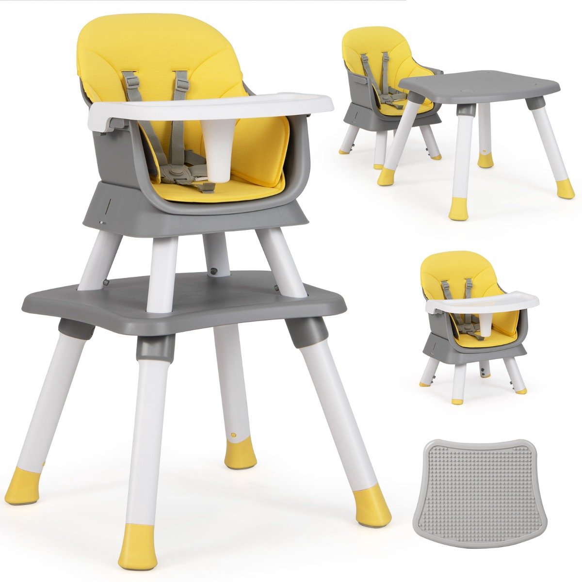 SureDeal® - Hoge kinderstoel - Stoelverhoger Eetkamerstoel Bouwsteentafel - Peuters - Puntsgordel Afneembaar Dienblad - 58x58x98 cm - Lichtgrijs