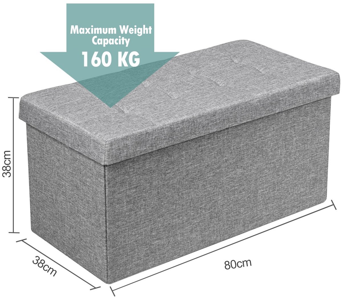 SureDeal® - Poef - Kruk - Opbergruimte Opklapbare Bank - Beklede Zitting Kist - 80x40,5x40,5 cm - Zilver