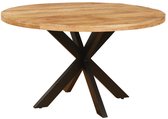 Sfeerwonen Enzo - Table à Manger Ronde - 130 cm - Bois de Mango Naturel Brun - Finition Bord Droit 5 cm - Piétement Matrice Acier Zwart