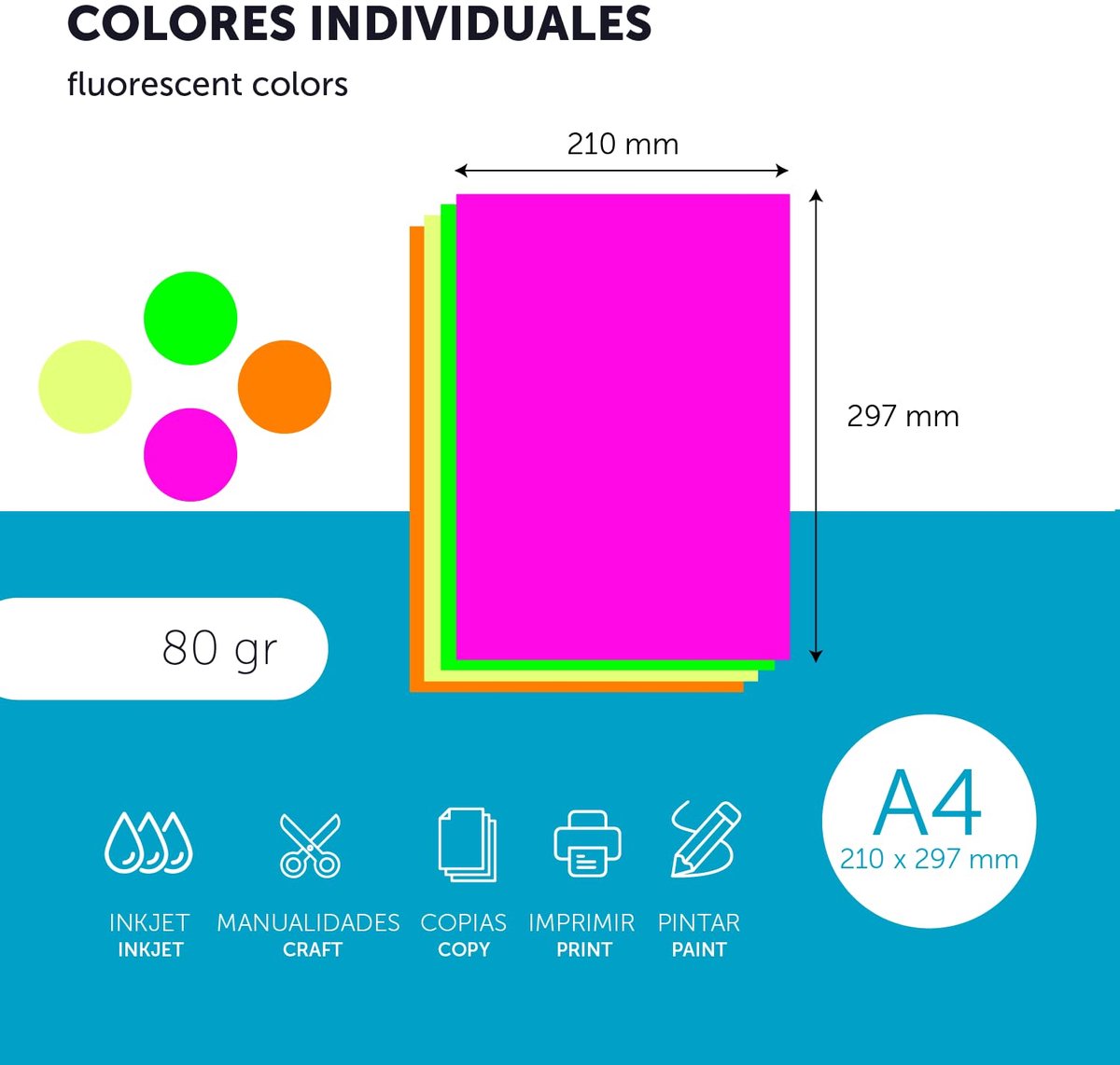 Kleurfolie, A4, 80 g, voor printers en knutselwerk, gesorteerd papier voor kinderen, gekleurde folies voor kaarten - ShopVlot