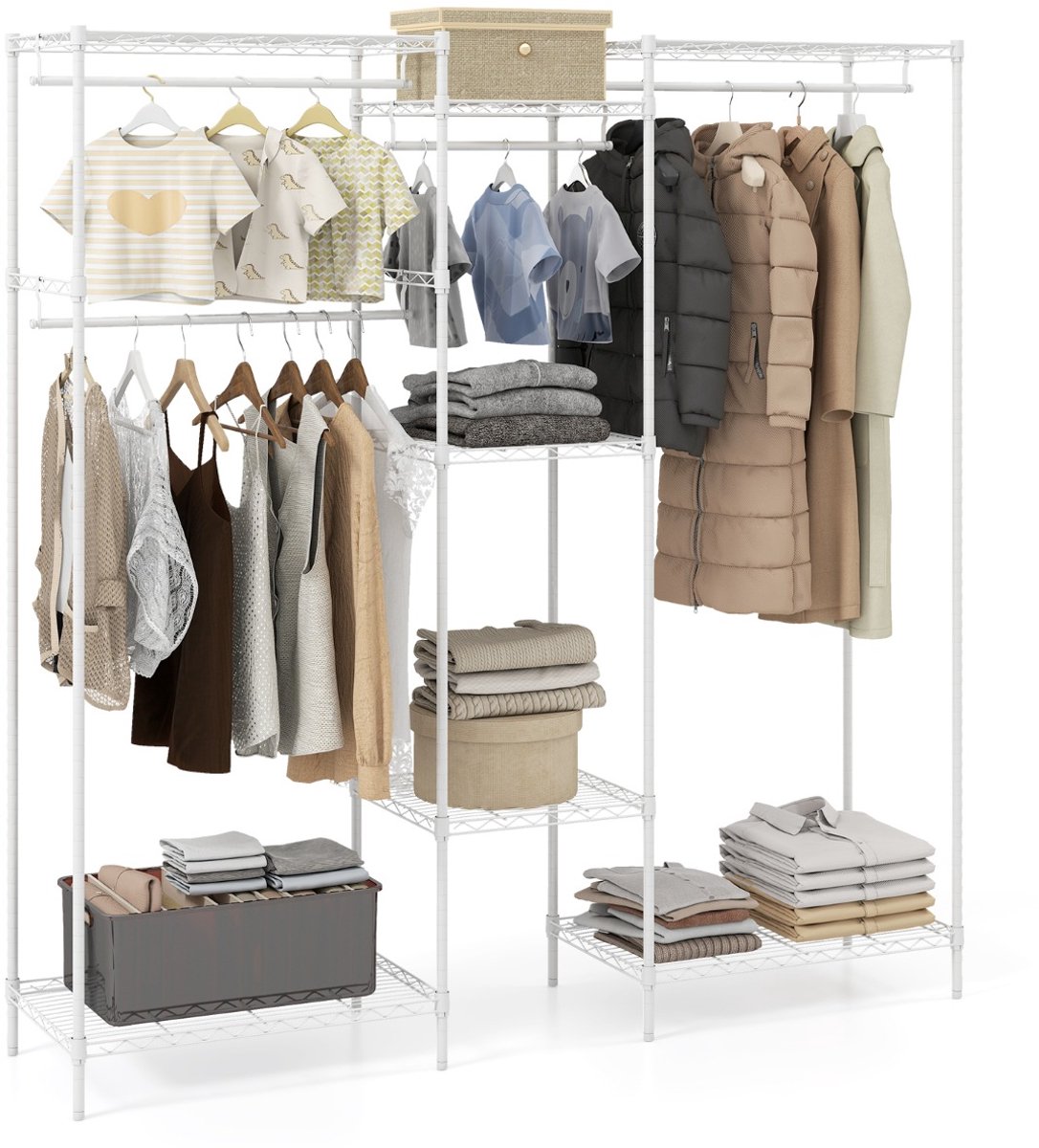 SureDeal® - Buffetkast - Kledingkast - Verstelbare Hangruimte Voorzien - Hangstangen - 188x46x198 cm - Wit