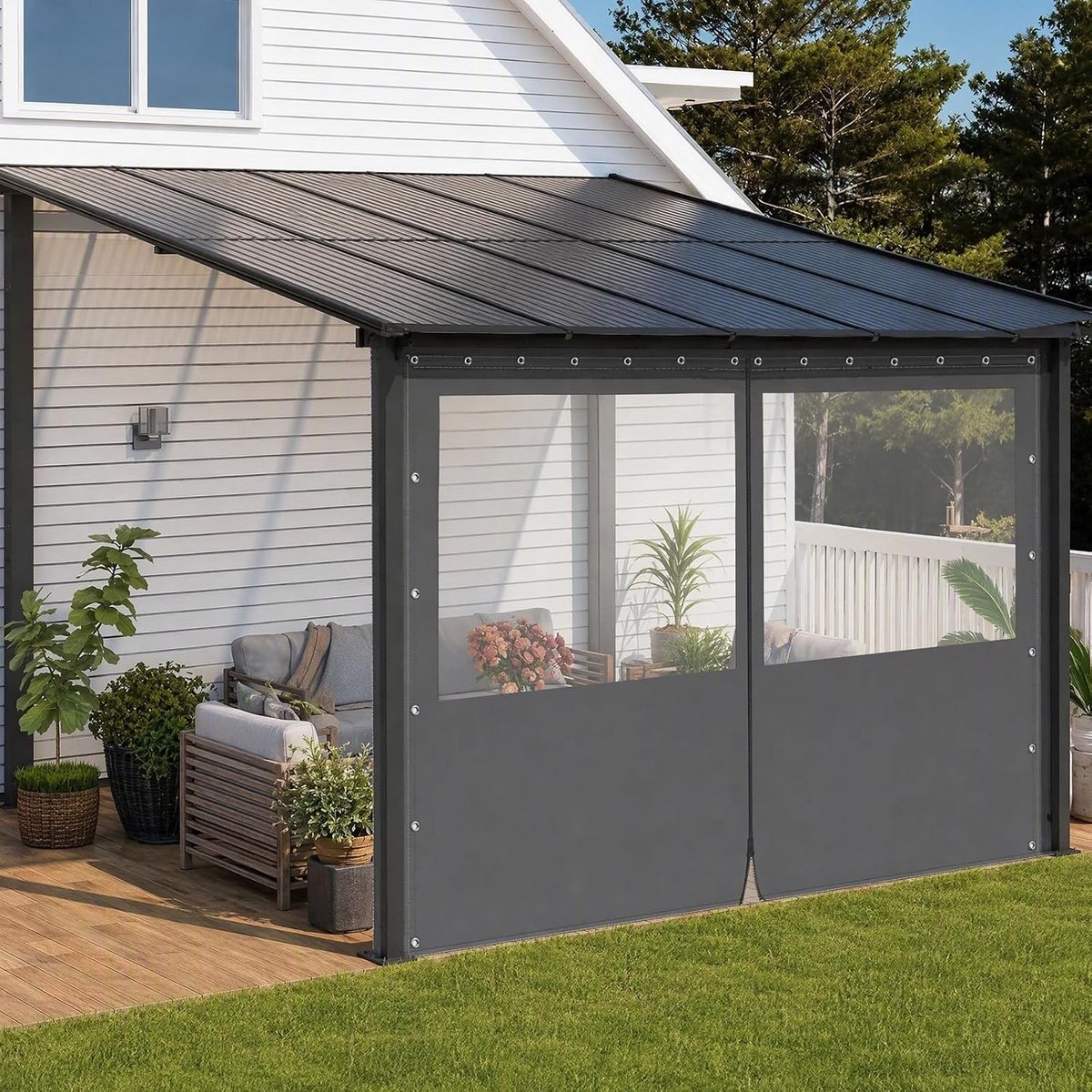 Transparant Zeildoek - Grijs - 2.5 x 3 m - Hoogwaardig PVC met Robuuste Ritsen - Voor Terrassen en Buitenruimtes