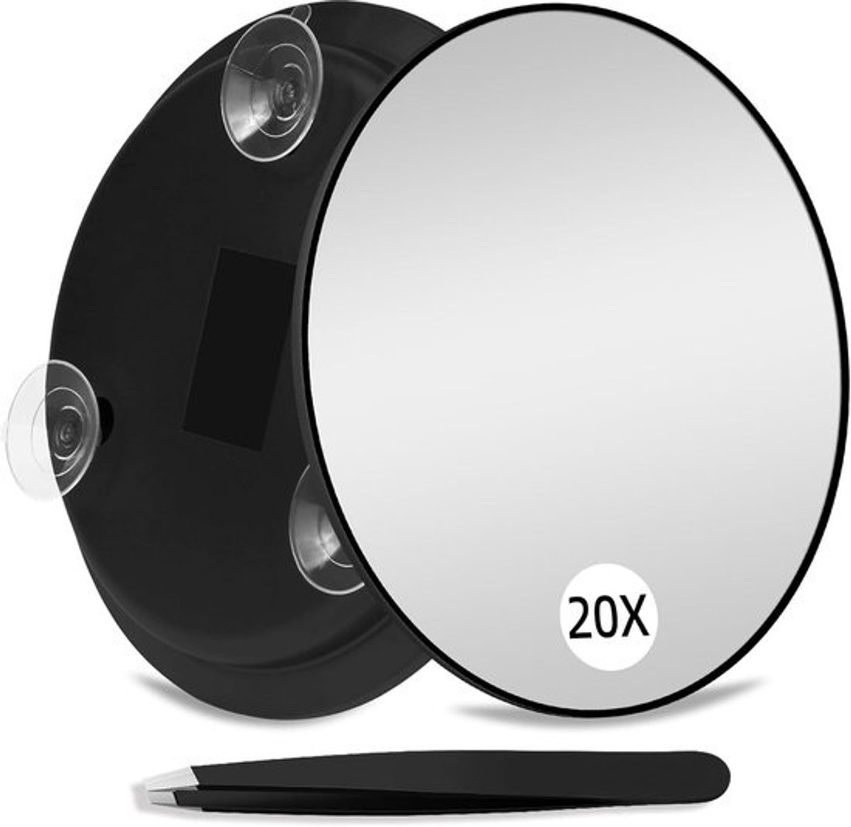 Vergrootspiegel met zuignappen - Reisspiegel make-up - Gedetailleerde verzorging - 20x vergroting - 15cm diameter - Zwart