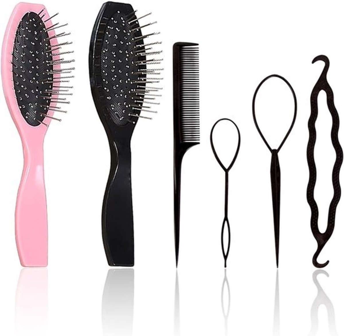Haar Styling Set - Kammen Krulspelden - Pruik Haar - Airbag Ontwerp - Licht Draagbaar - Zwart Roze