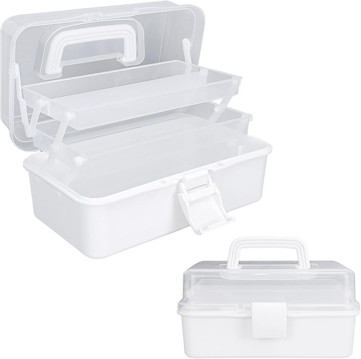KZQ 3-laagse opbergbox 26 cm met 2 bakjes - Organizer voor naai- en handwerkbenodigdheden - Geschikt voor kleine onderdelen en accessoires - Wit