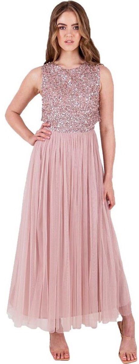 Elegante Midaxi Jurk met Pailletten en Tule voor Feestelijke Gelegenheden