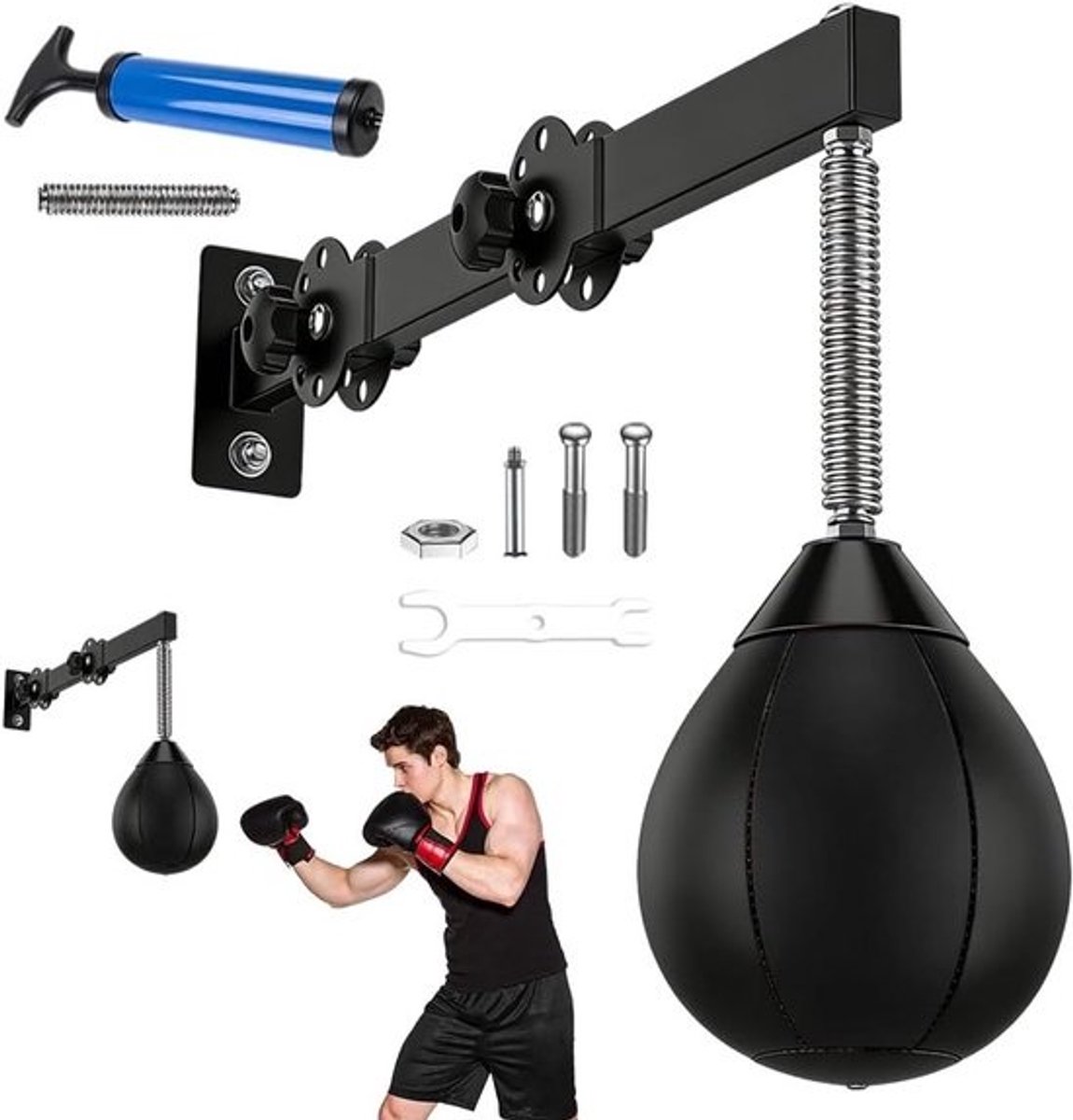 Boksbal Training - Reflex Bal - Snelle Reacties - In Hoogte Verstelbaar - 40x40x60cm - Zwart
