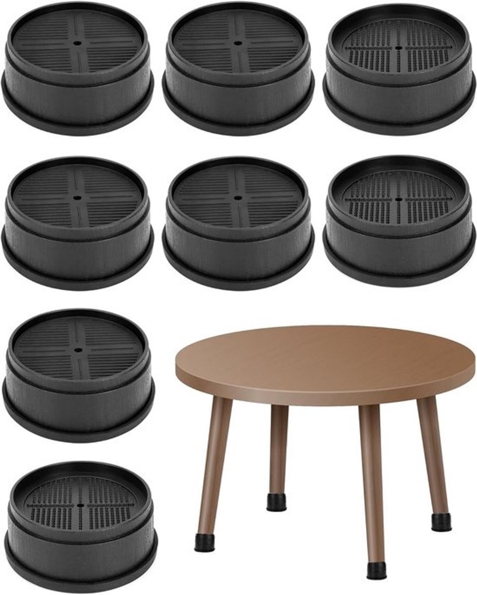 8 Stuks Verstelbare Meubelverhogers - Stapelbare Bedverhogers met Antislip Ontwerp en Rubberen Pads - Hefhoogte 3,8 cm, Ondersteunt tot 1000 kg