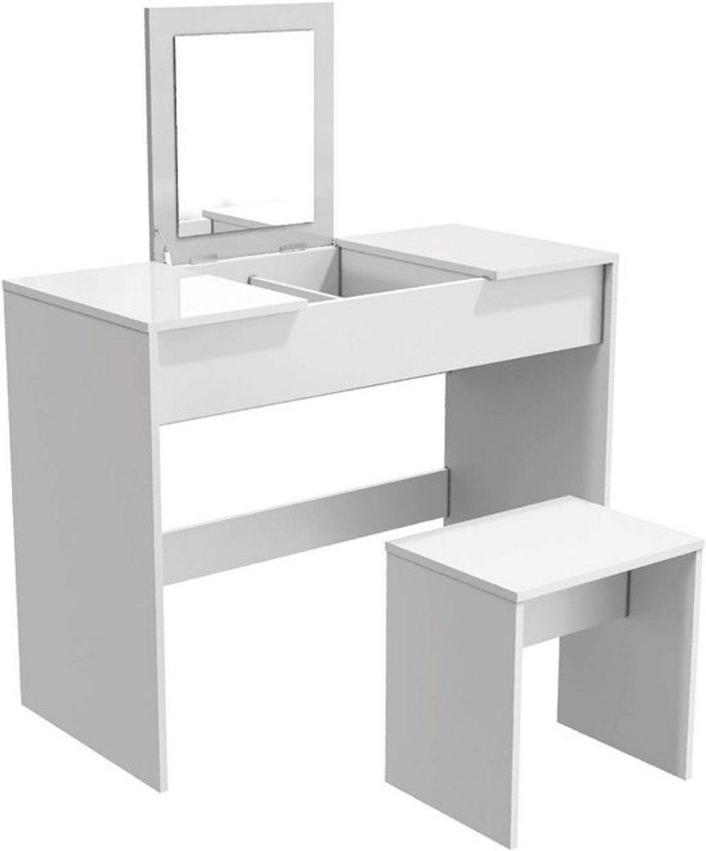 Makeuptafel met Kruk en Inklapbare Spiegel - Wit 2-in-1 Design