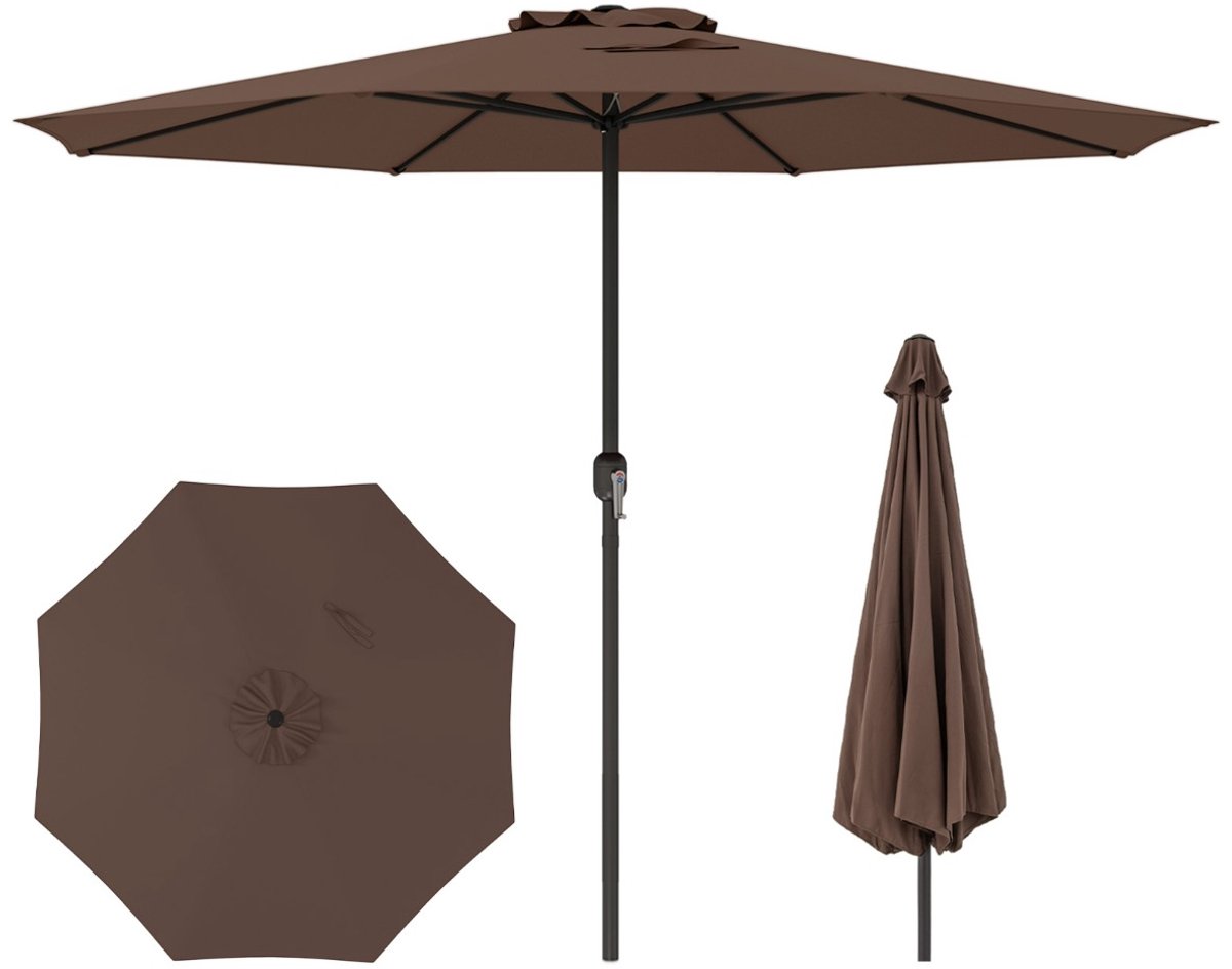 SureDeal® - Parasol - Terrasparasol - Stabiele Ribben Grote - Zonbestendig Doek Marktscherm - Tuin Zwembad - 360x250 cm - Koffiebruin