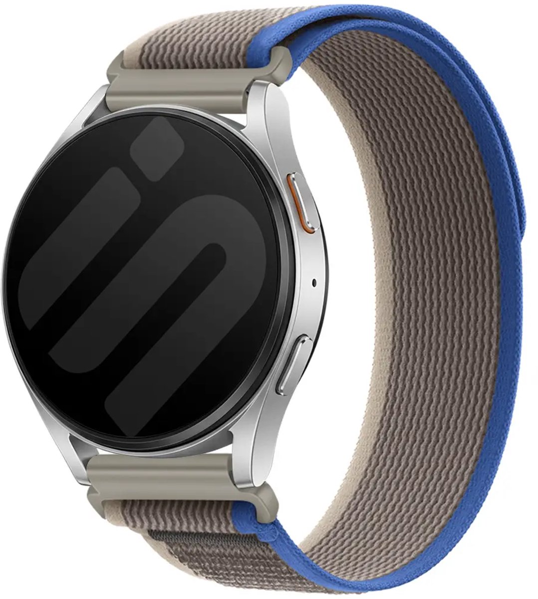 Strap-it Nylon Trail bandje geschikt voor Samsung Galaxy Watch 7 (40/44mm) / Galaxy Watch 6 (Classic) / Galaxy Watch 5 (Pro) / Galaxy Watch 4 / Watch 3 / Watch FE / Polar Ignite 3-2 / Pacer / Unite / Huawei GT3 - GT2 (Grijs/Blauw)