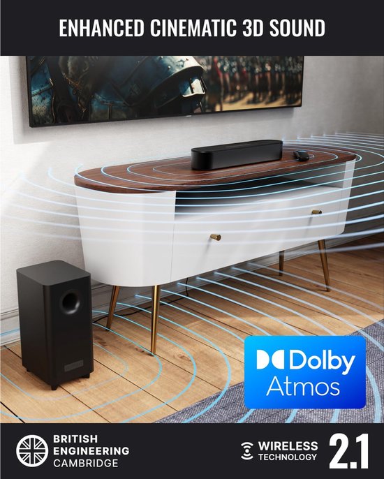 TV Soundbar - Mini Soundbar - Home Cinema - Dolby Atmos Geluid - 40cm Breed - Zwart — afbeelding 3