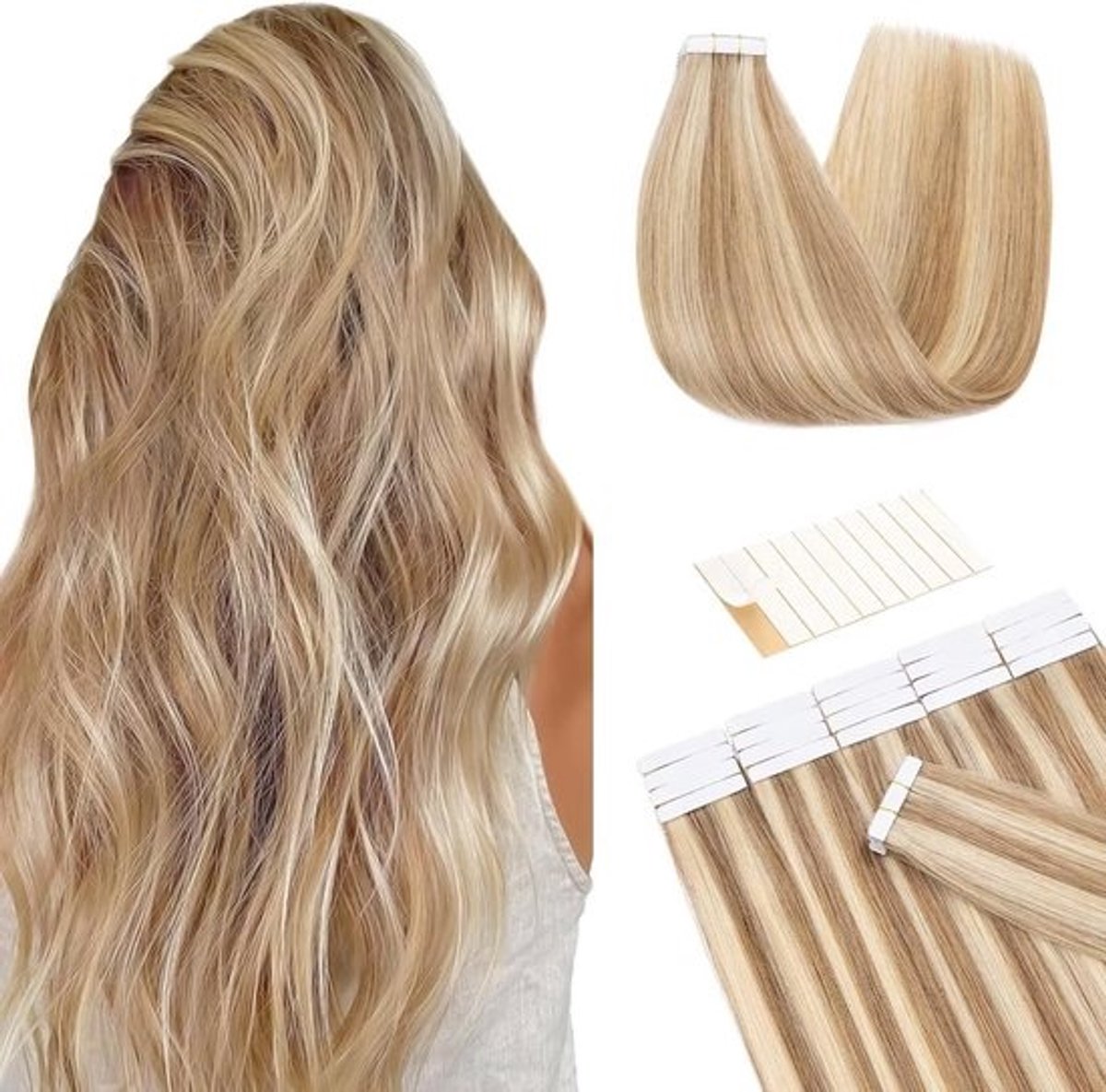 Tape-in Haarverlenging Echt Menselijk Haar Ombre Lichtbruin/Blond 50 cm - 10 Stuks