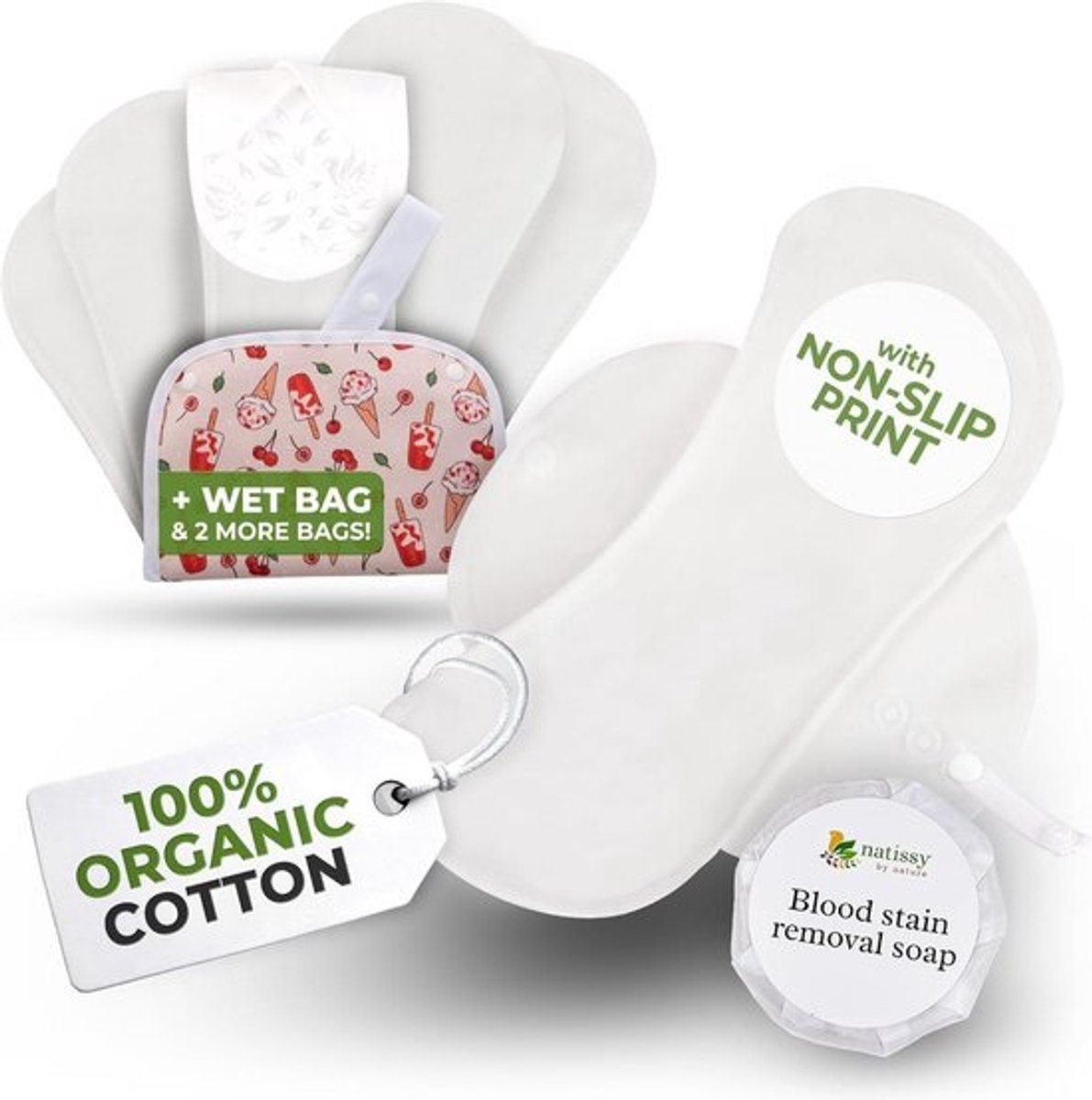 Herbruikbare Menstruatie Kousenbanden Set (6 Stuks) - Mini Maat - Biologisch Katoen voor Tieners