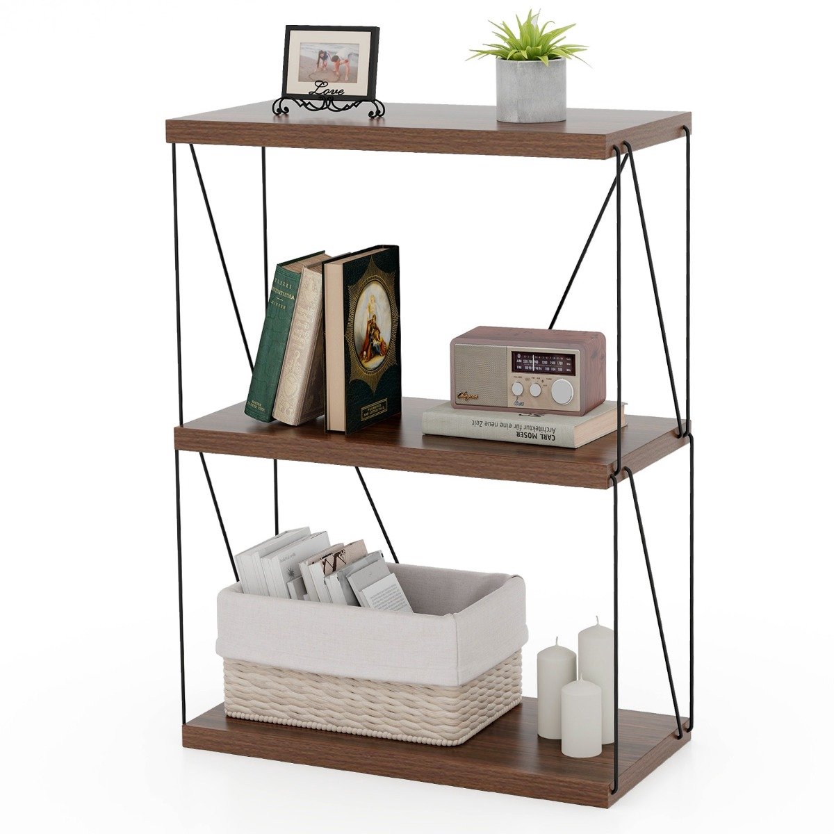 SureDeal® - Boekenkast - Staande Kast - Metalen Industrieel Opbergrek - Slaapkamer Woonkamer Thuiskantoor - 61x29,5x82 cm - Notelaar