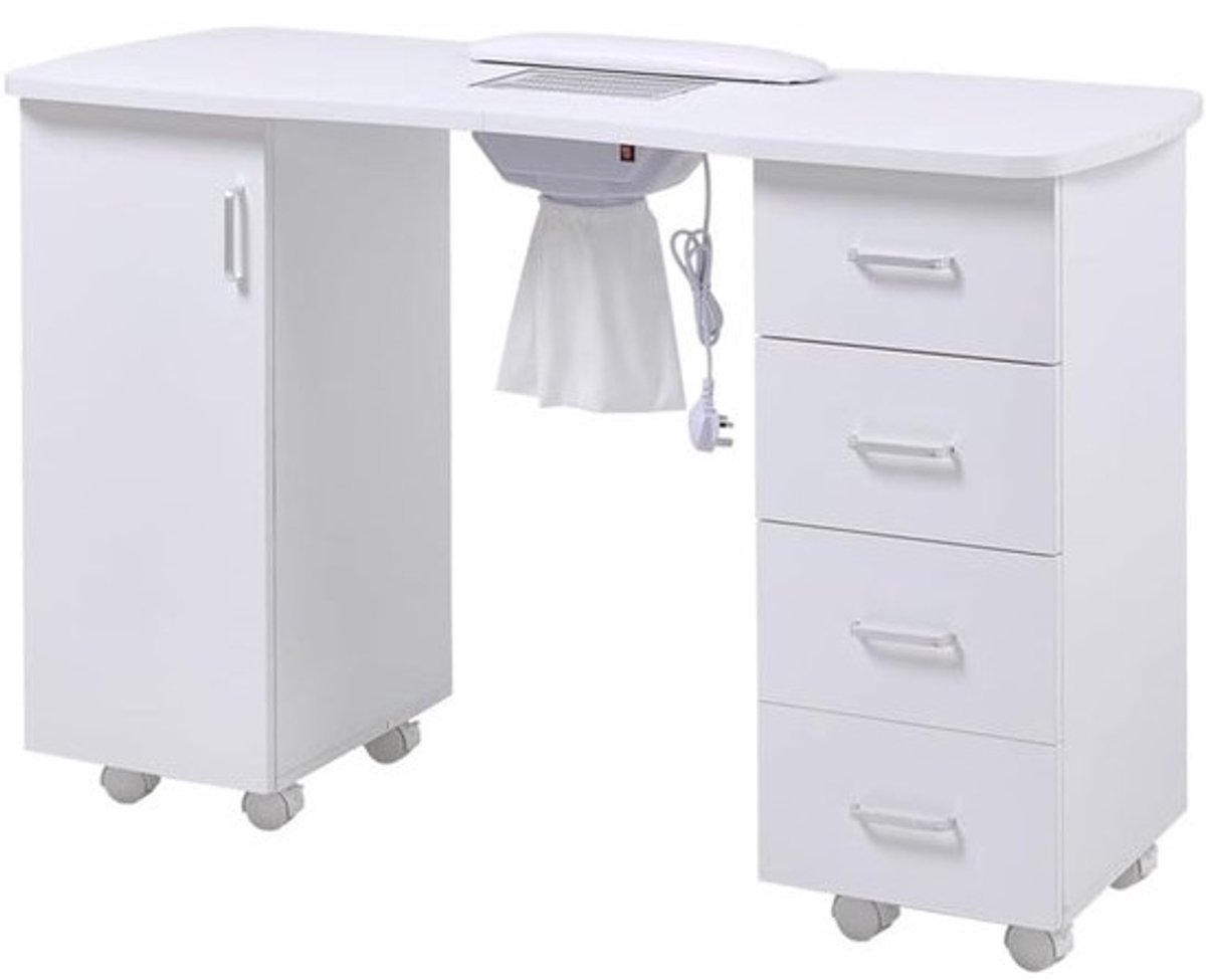 Draagbare Manicure Tafel - Nageltafel Salon - Schoonheidswerk - Ingebouwde Stofafzuiging - 120x45x80cm - Wit