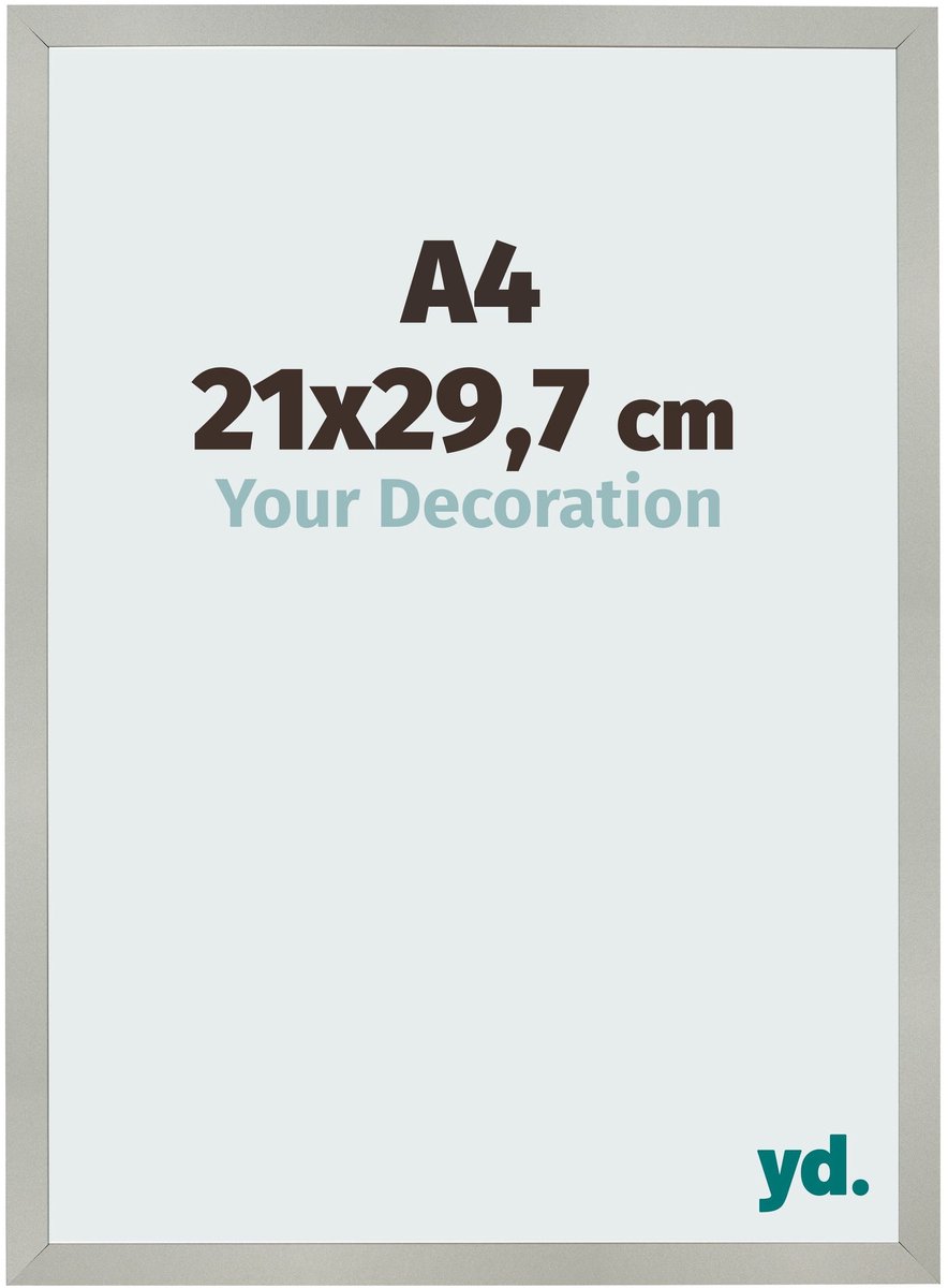 Your Decoration - Fotolijst A4 21x 29,7 cm - MDF - Zilver Mat - Bologna