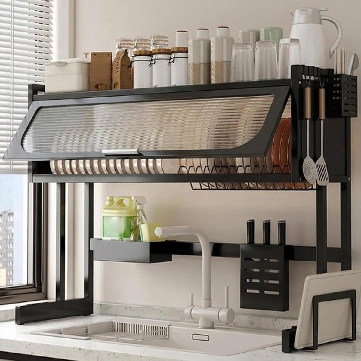 Droogrek Roestvrij Staal - Afdruiprek Keuken - Keuken Organiseren - Boven Gootsteen Model - Universele Pasvorm - Zilver