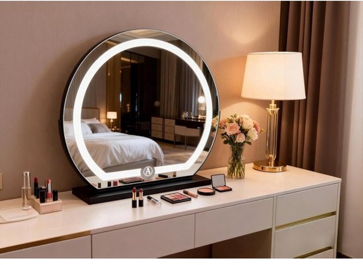 Make-up Spiegel - Kaptafel Spiegel - Perfecte Make-up - 3 Kleurmodi - 40cm Diameter - Zwart