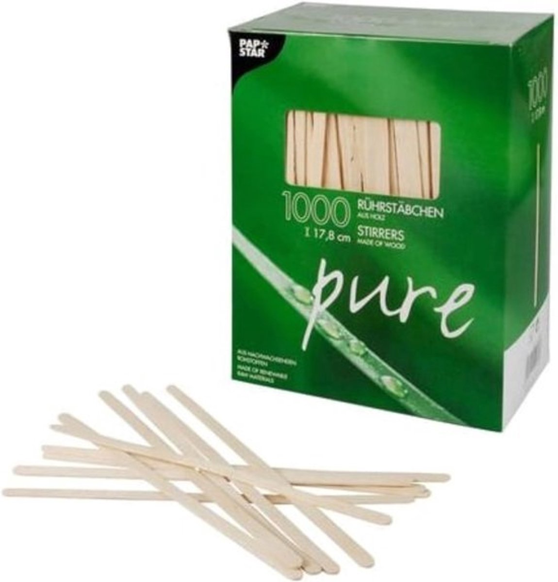 Houten roerstaafjes pure 178 mm - Verpakking van 1000 stuks