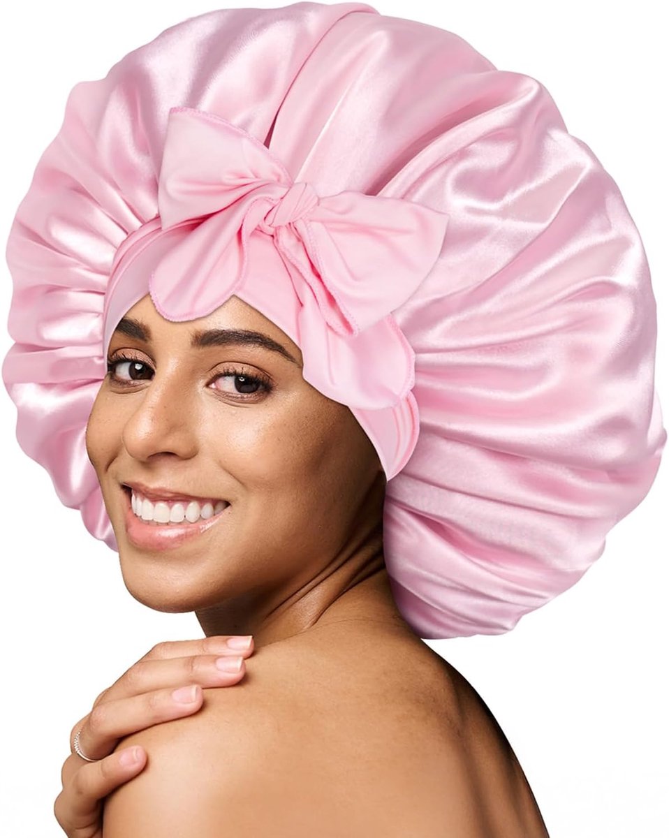 BONNET QUEEN Bonnet Satijn Verstelbaar Zijden Bonnet Dames Satijnen Slaapmuts Krullend Haar Lange Strik Zacht - ShopVlot