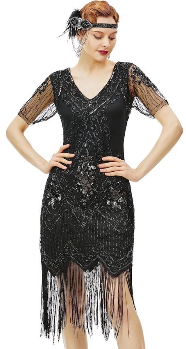 1920s Fringed Sequins Dress - Roaring 20s Fancy Dress - Vintage Beaded Evening Dress