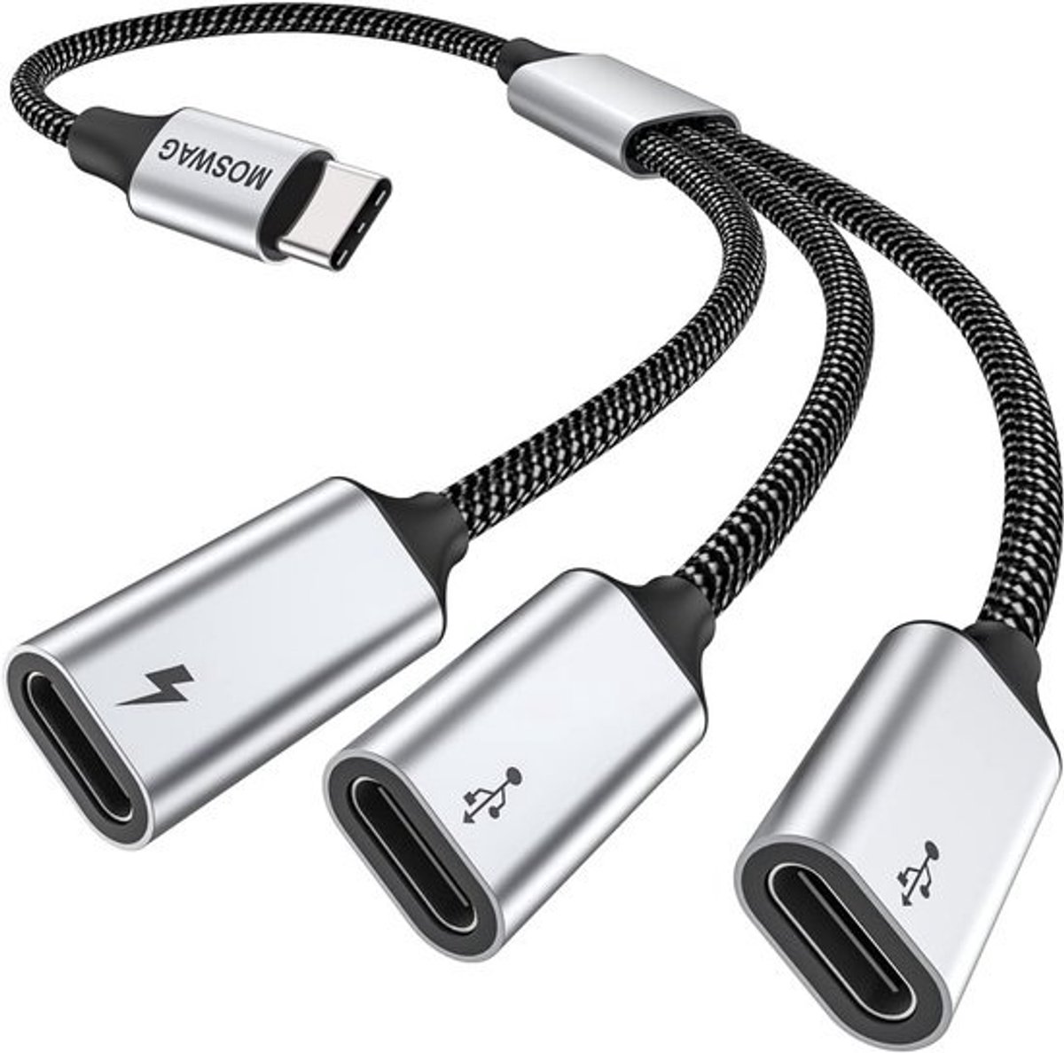 USB-C naar 3-poorts splitter met 60W opladen voor diverse apparaten