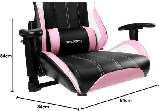 Ergonomische Gaming Stoel PU Zwart Wit Roze - Verstelbare Armsteunen & Lendensteun — afbeelding 2