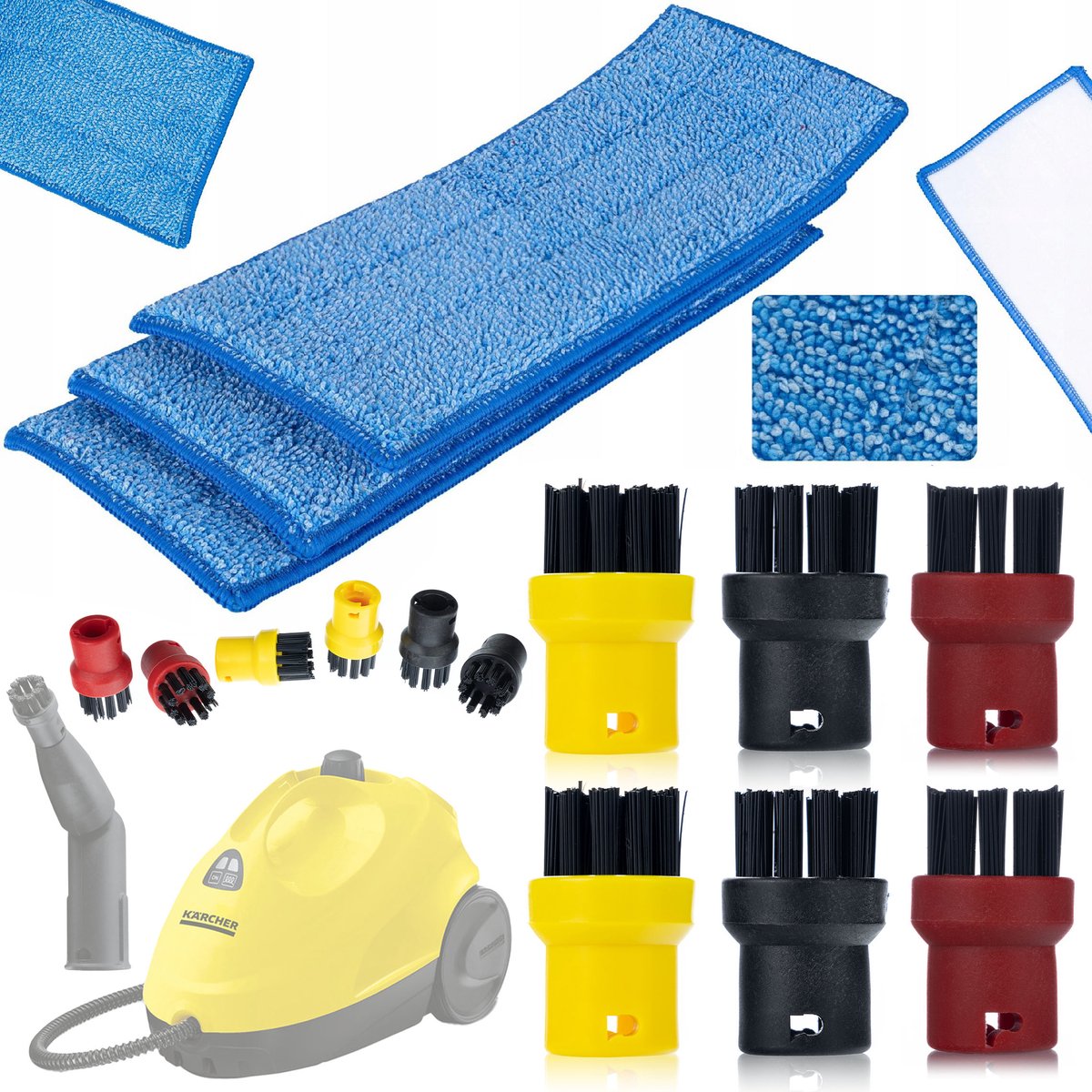 Rosfix Accessoireset Set Vervanging - 3x Microvezel Mopvullingen en 6 Ronde Messingborstels - Geschikt voor Kärcher