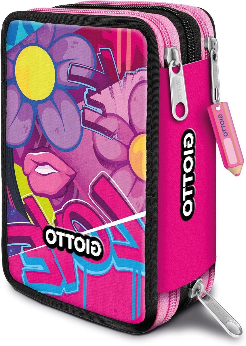 Pennenetui 3 Ritsen - Etui Jongens - Schoolspullen Organiseren - Street Art Design - Grote Inhoud - Roze