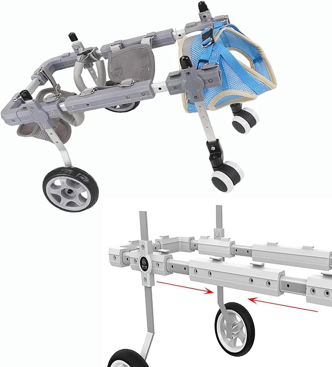 Hondenrolstoel - Hulpmiddel mobiliteit hond - Huisdier revalidatie - Verstelbaar aluminium frame - Maat S - Zilver