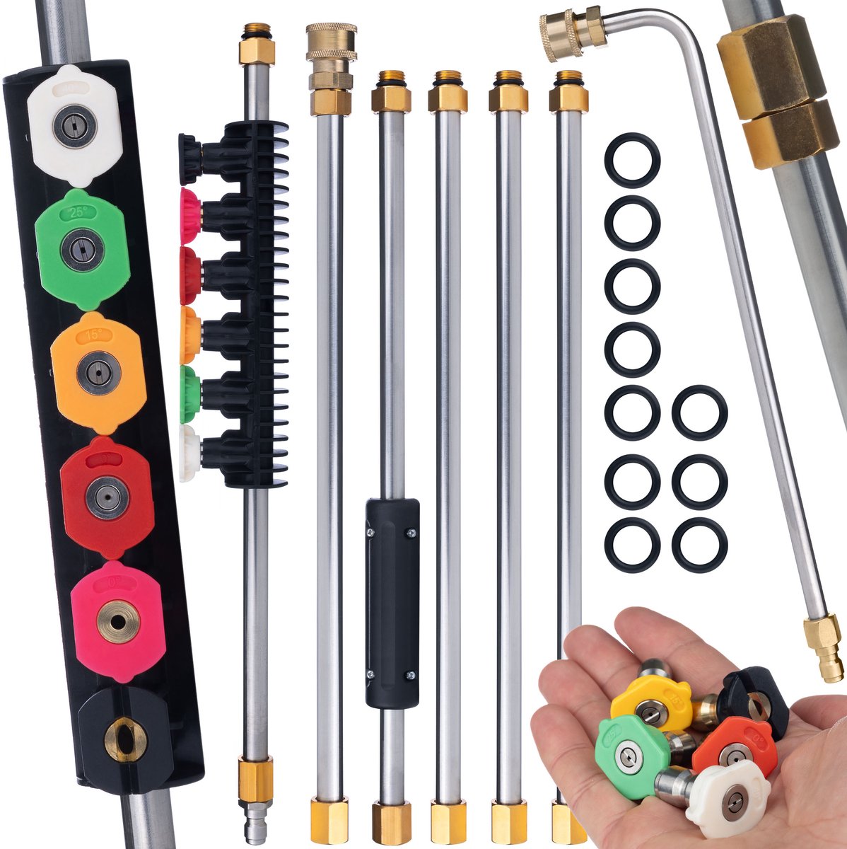 Rosfix Hogedruklans Set - 7 Delen met 90° Gebogen Lans - Incl 6 Spuitmonds